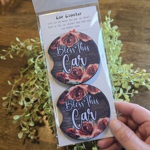Bless This Car Coasters with Floral Design